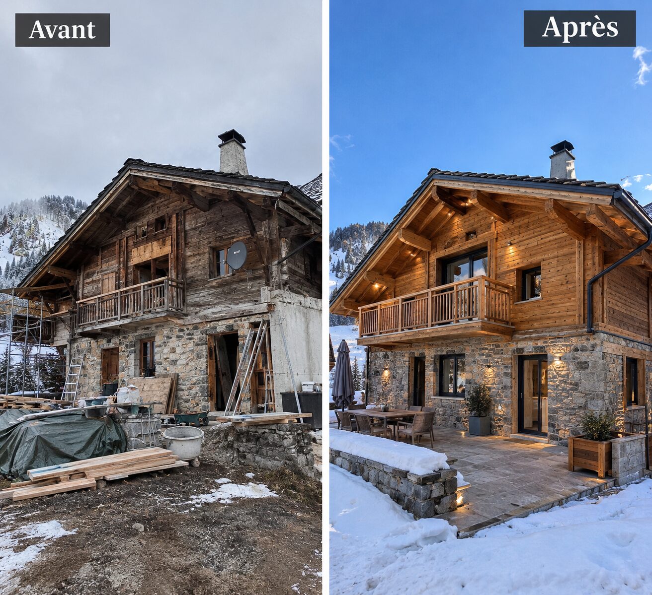 Avant et après : rénovation d'un chalet