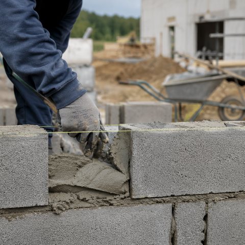 Montage d'un mur en parpaings